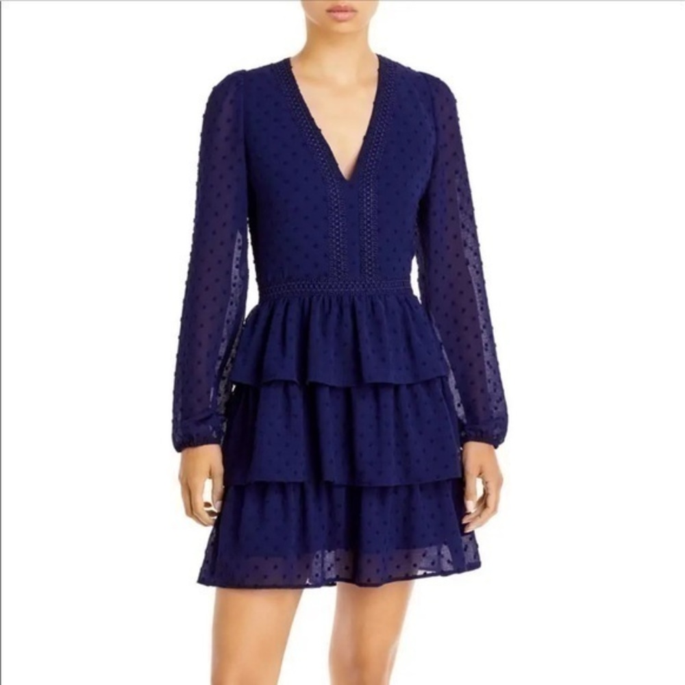 Aqua Womens Long Sleeve Blue Tiered Dress L